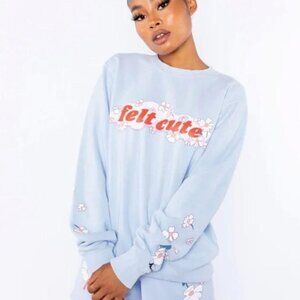 REVOLVE By Samii Ryan Felt Cute Light Blue Crewneck Sweatshirt Size M